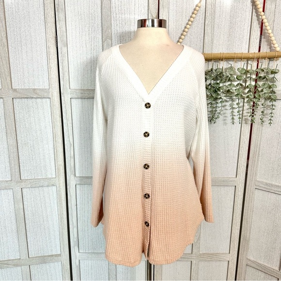 Torrid Waffle V-Neck Button Front Long Sleeve Peach Ombre White Top Plus Size 1X - Picture 7 of 14